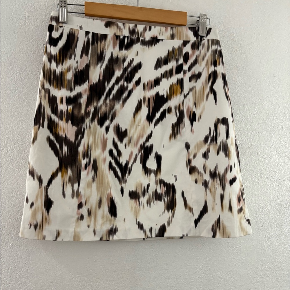 Elie Tahari Lined Cotton Ivory Skirt with brown and Beige Zip back Size 6